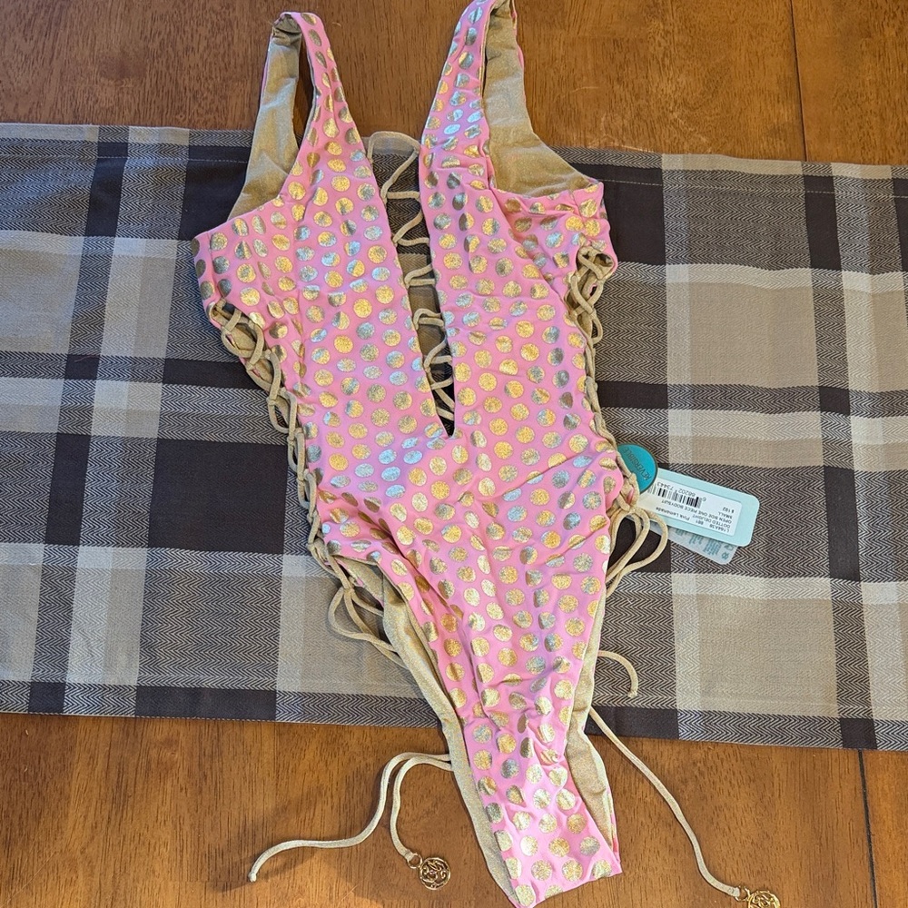 Luli Fama Pink and Gold Swimsuit